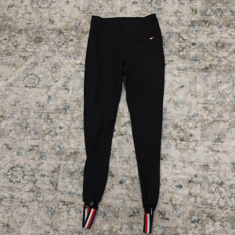 Tommy Hilfiger Sport Womens Black Stirrup Leggings High Rise Striped Trim XS - Picture 3 of 7